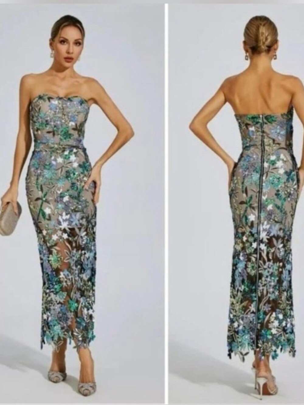 Catchall Flower Sequined Maxi dress embroidered lace. Large NWT ‘Leanna’